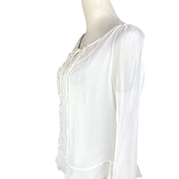 Diane Von Furstenberg Sheer Silk Long Sleeve Tie Up Keyhole Neck Blouse - Picture 9 of 14